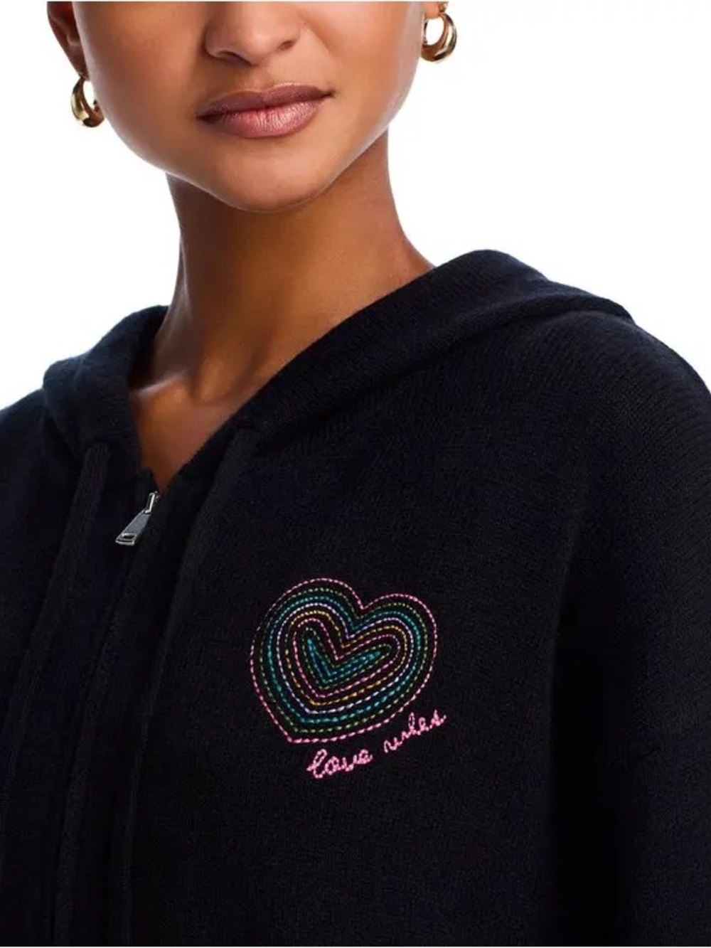 AQUA x Kerri Rosenthal Heart Embroidered Zip Front Sweater Hoodie XS NEW